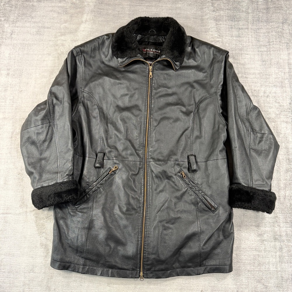 Vintage Wilsons Leather Jacket Mens Large Black Thinsulate Faux Fur Trim Coat